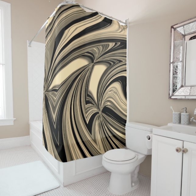 Rideaux De Douche Motif de floe noir et brun (En situation)