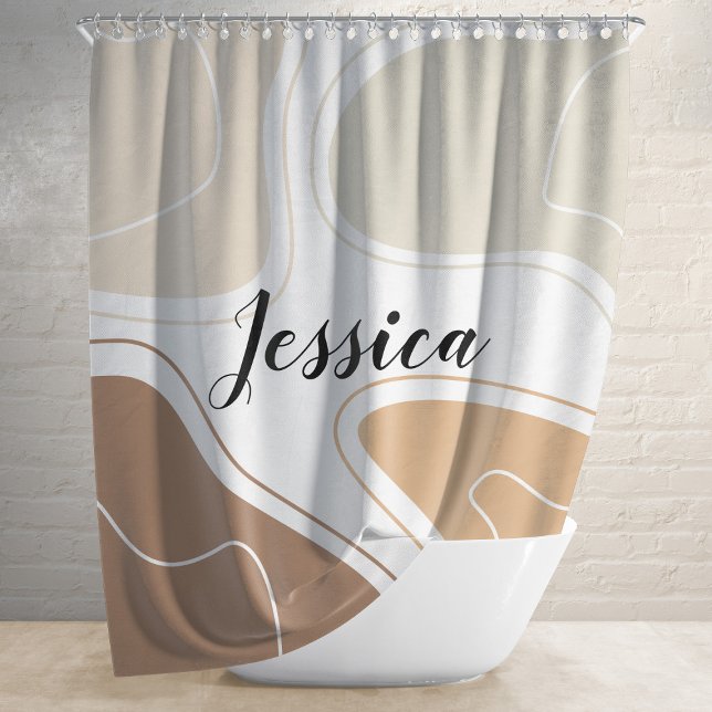 Rideaux De Douche Motif de formes géométriques modernes beige marron (Créateur téléchargé)