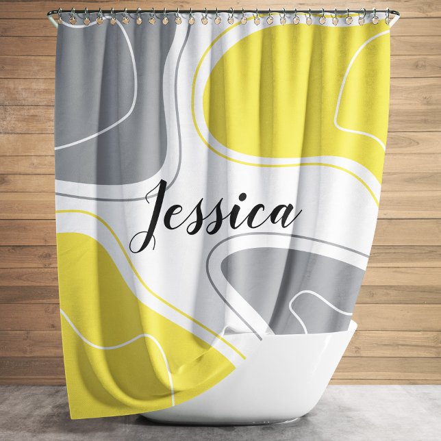 Rideaux De Douche Motif de formes géométriques modernes gris jaune N (Yellow Gray Modern Geometric Shapes Pattern Name Shower Curtain)