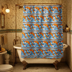 Rideaux De Douche Motif de frise rétro Art nouveau avec poissons Koi