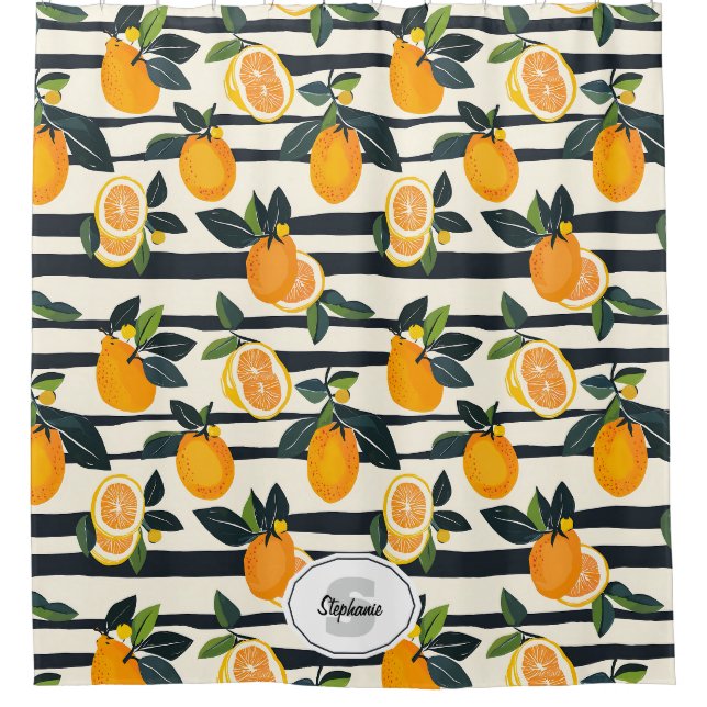 Rideaux De Douche Motif de fruits d'agrumes avec Feuilles verts (5) (Devant)