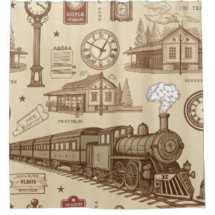 Rideaux De Douche Motif de gare vintage (1)