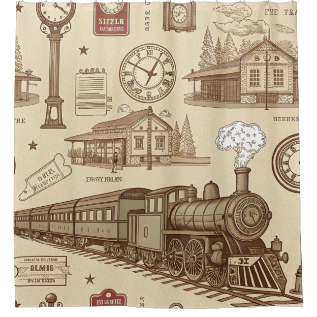 Rideaux De Douche Motif de gare vintage (1) (Devant)