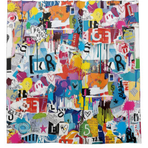 Rideaux De Douche Motif de graffiti urbain coloré (8)