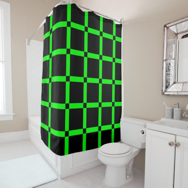 Rideaux De Douche Motif de grille noir et vert néon (En situation)