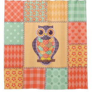 Rideaux De Douche Motif de hibou en patchwork sans couture. arrière