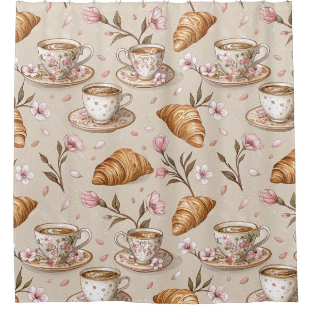 Rideaux De Douche Motif de housse de café Fleur de Cerisier (9) (Devant)