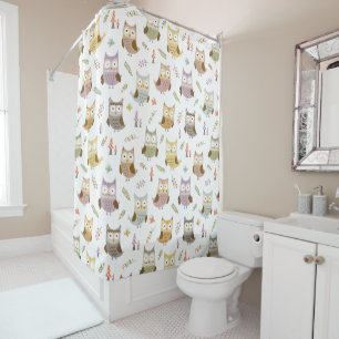 Rideaux De Douche Motif de la Chouette des bois, Salle de bain blanc