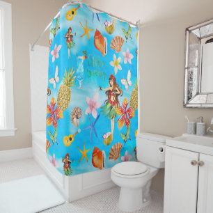 Rideaux De Douche Motif de la fête de plage Aloha avec Hulagirl