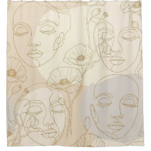 Rideaux De Douche Motif de ligne de visage floral vintage (1)