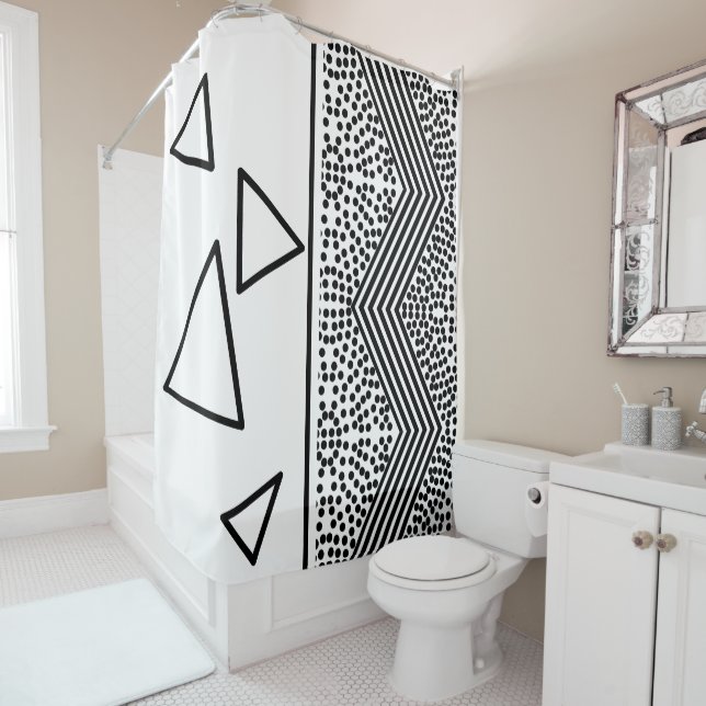 Rideaux De Douche Motif de lignes triangle Pyramide d'art Abstrait (En situation)
