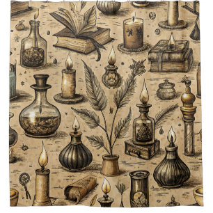 Rideaux De Douche Motif de livres et bougies de cuisine vintage