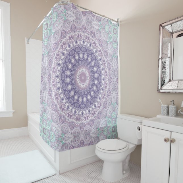 Rideaux De Douche Motif de mandala lavande et lilas (En situation)