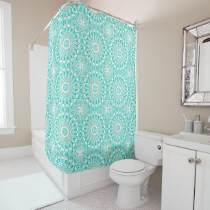 Rideaux De Douche Motif de mandala océan turquoise et beige