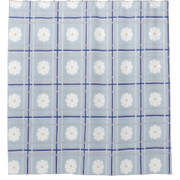 Rideaux De Douche Motif de marguerite à carreaux bleus