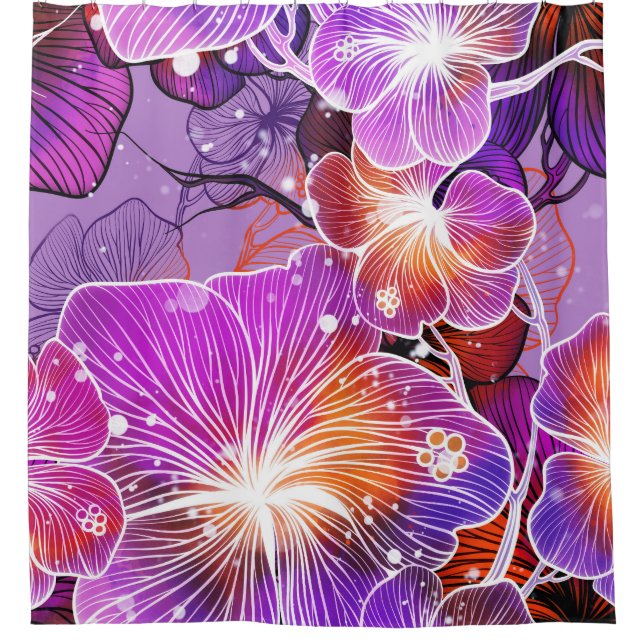 Rideaux De Douche Motif de mixage des fleurs d'appel d'offres (Devant)