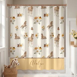 Rideaux De Douche Motif de monogramme de fleur sauvage de cheval ora