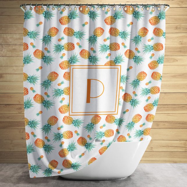 Rideaux De Douche Motif de monogramme de l'ananas mignon  (Modern Monogram Pineapple Fruit Pattern Shower Curtain)