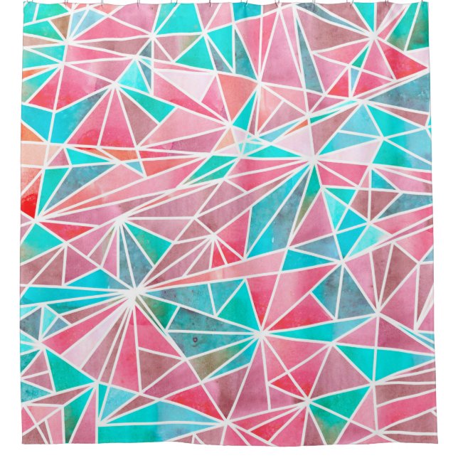 Rideaux De Douche Motif de mosaïque abstraite aquarelle (Devant)