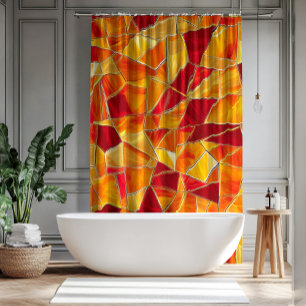 Rideaux De Douche Motif de mosaïque de verre coloré orange et or