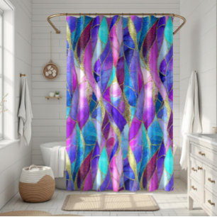 Rideaux De Douche Motif de mosaïque en verre teinté violet et bleu