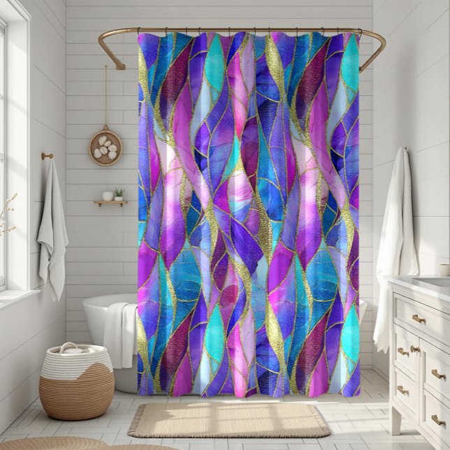Rideaux De Douche Motif de mosaïque en verre teinté violet et bleu (Créateur téléchargé)