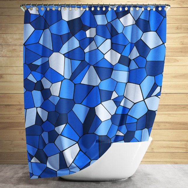 Rideaux De Douche Motif de mosaïque géométrique moderne bleu monochr (Modern Blue Geometric Mosaic Pattern Shower Curtain)