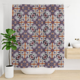 Rideaux De Douche Motif de mosaïque tribale autochtone orange violet