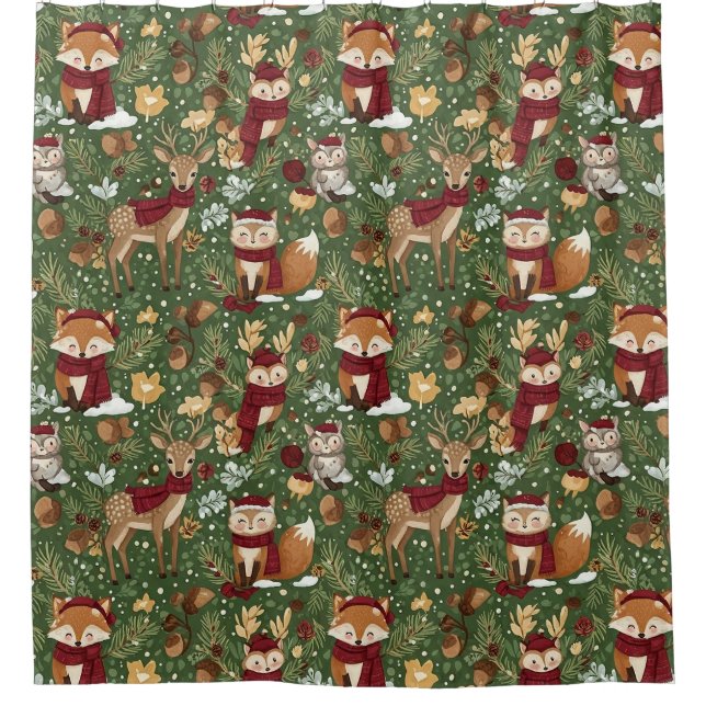 Rideaux De Douche Motif de Noël de la forêt scandinave (Devant)