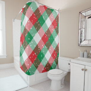 Rideaux De Douche Motif de Noël Red White Green Snowy