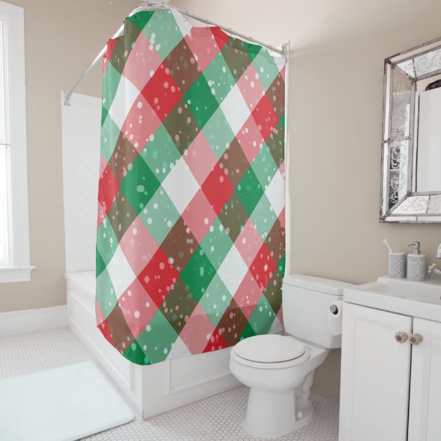 Rideaux De Douche Motif de Noël Red White Green Snowy (En situation)