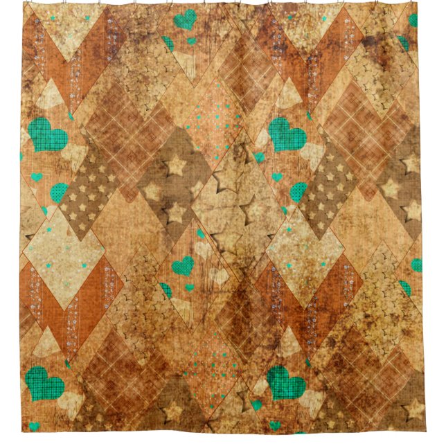 Rideaux De Douche Motif de patchwork de grunge Brown avec étoiles et (Devant)