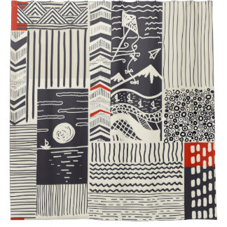 Rideaux De Douche Motif de patchwork sans couture de doodles abstrai