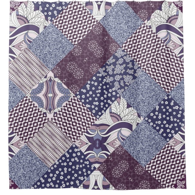 Rideaux De Douche Motif de patchwork sans soudure dessiné à la main. (Devant)