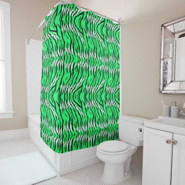 Rideaux De Douche Motif de peau d'animal Tigre Vert  (En situation)