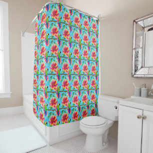 Rideaux De Douche Motif de perroquet et de fleurs tropicales