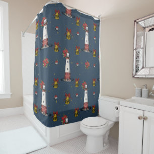 Rideaux De Douche Motif de phare côtier de Noël nautique