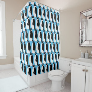 Rideaux De Douche Motif de pingouin Aqua noir blanc