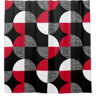 Rideaux De Douche Motif de plaid géométrique noir, rouge, blanc.