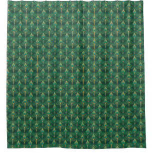 Rideaux De Douche Motif de plumes de paon en vert émeraude et or