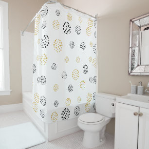 Rideaux De Douche Motif de points abstraits noir et or