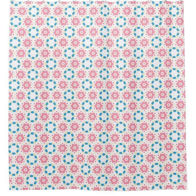 Rideaux De Douche Motif de points bleu fleur rose (Devant)