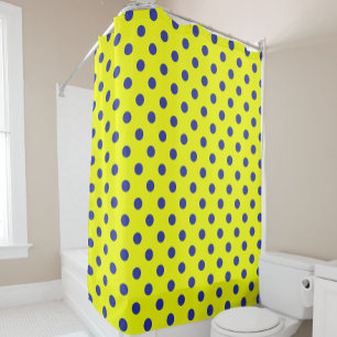 Rideaux De Douche Motif de points polka jaunes et bleus