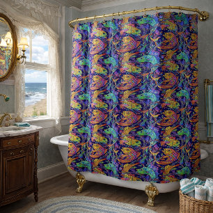 Rideaux De Douche Motif de poisson et d'algue Art Nouveau rétro