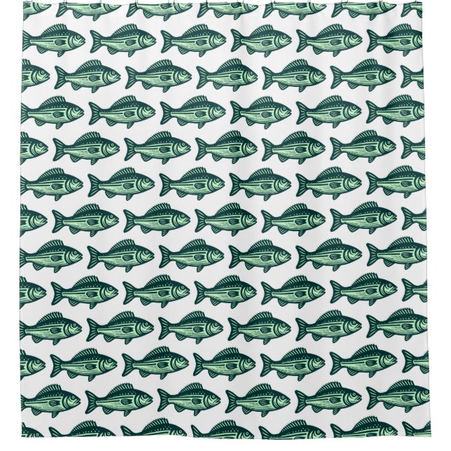 Rideaux De Douche Motif de poisson - Vert foncé et vert fantôme sur  (Devant)