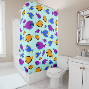 Rideaux De Douche Motif de poissons tropicaux colorés en Mer Bleue
