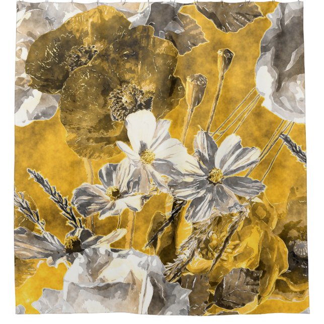 Rideaux De Douche Motif de Poppies d'aquarelle florale monochrome (Devant)