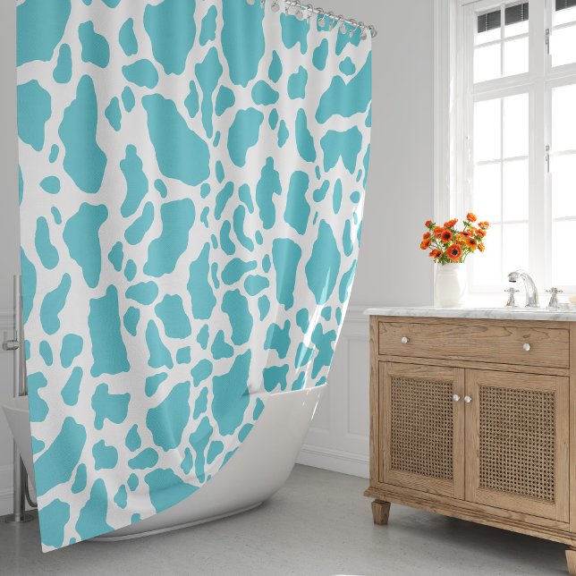 Rideaux De Douche Motif de Poster de animal de points de vache bleu  (Blue & White Cow Spots Animal Print Pattern Shower Curtain by Looly Elzayat
)