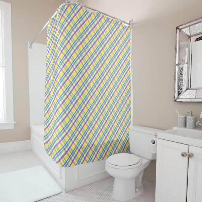 Rideaux De Douche Motif de printemps Pâques Pastel Plaid (En situation)