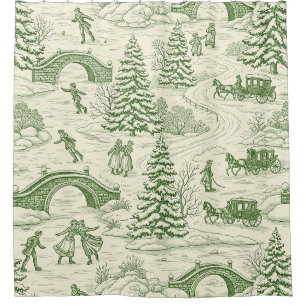 Rideaux De Douche Motif de promenade en traîneau de Noël Toile verte